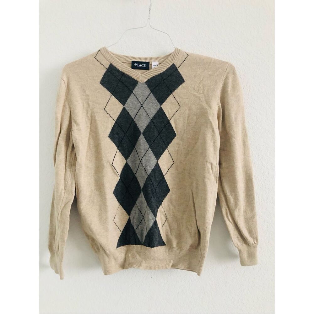 Place boys sweater v neck size M beige/gray